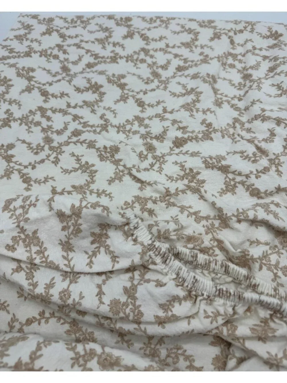Laura Ashley Cream Floral All-Over Print Twin Fitted Sheet 100% Cotton Bedding